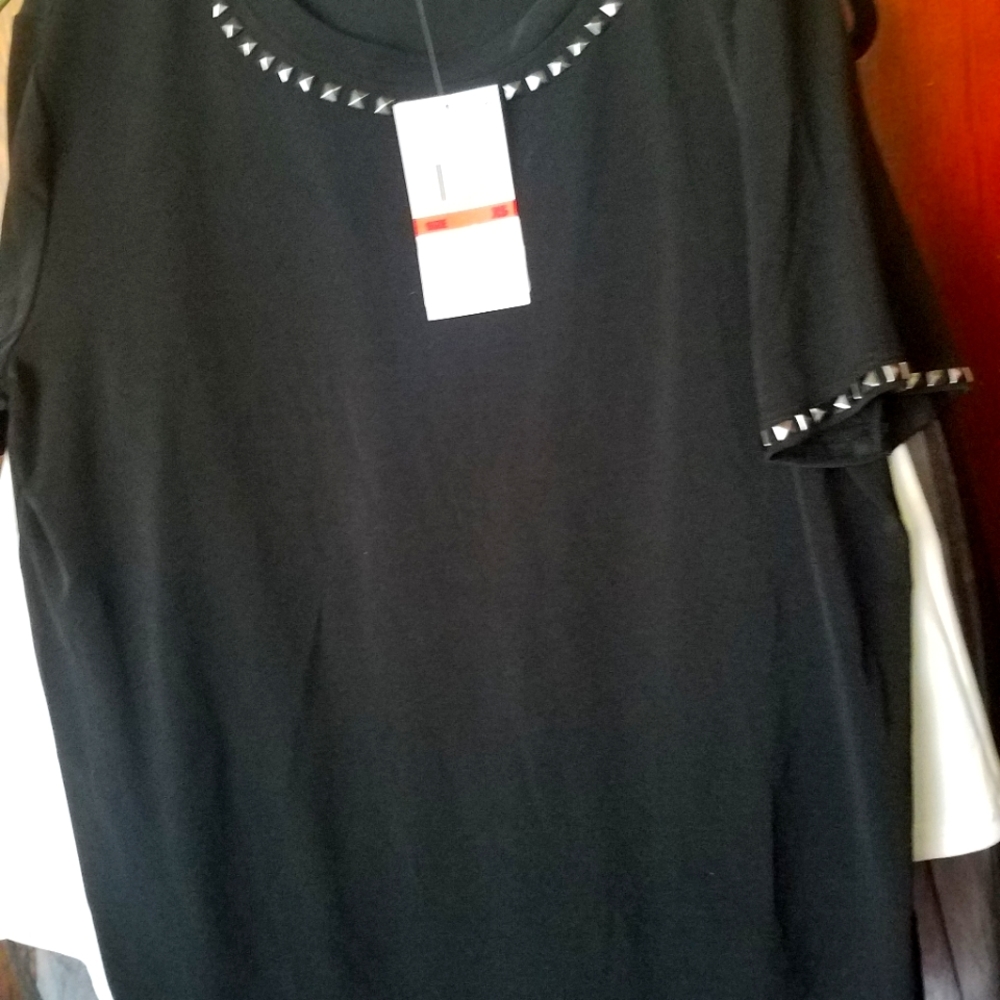 NWT Michael Michael Kors Black Crew Neck Studded Short Sleeve Top XS